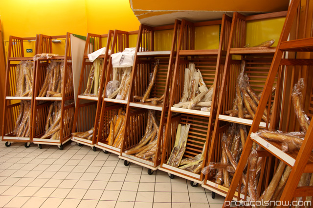 Baguette stacks at a Paris supermarket 