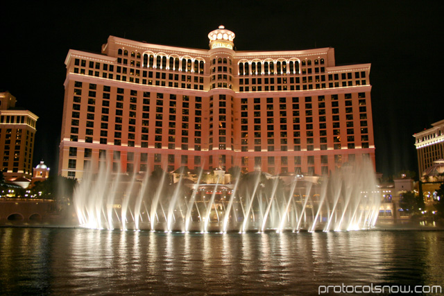 Bellagio water fountain WET designs lake winter resort casino hotel Las Vegas