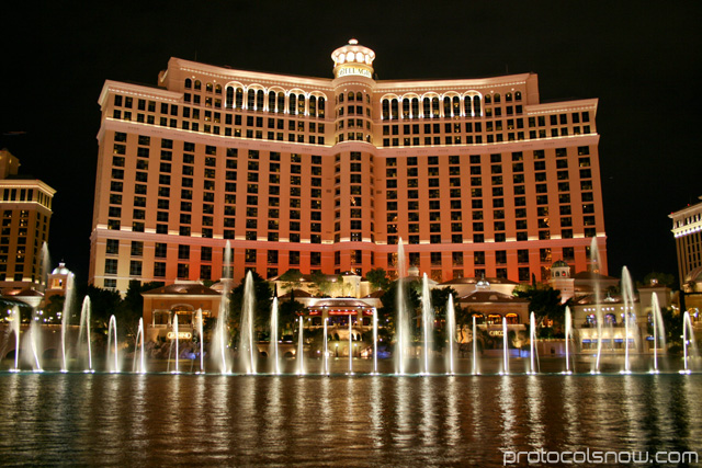 Bellagio water fountain WET designs lake winter resort casino hotel Las Vegas