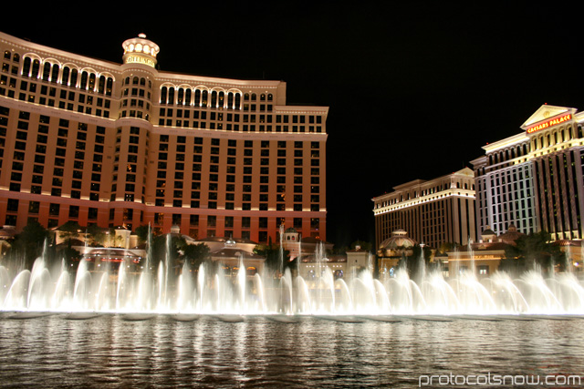 Bellagio water fountain WET designs lake winter resort casino hotel Las Vegas