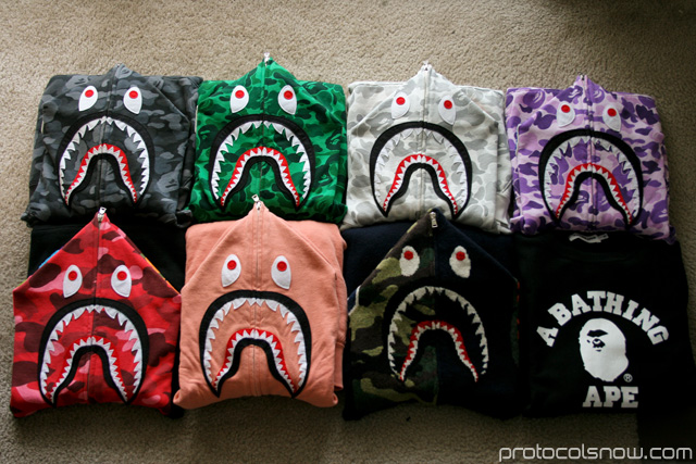 A Bathing Ape shark hoody collection Japan streetwear Tokyo Harajuku Shibuya Aoyama Taipei knit salmon ponr