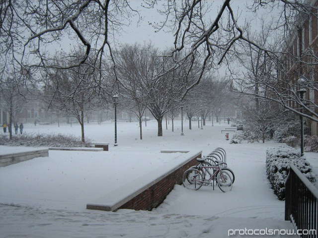 Johns Hopkins University snow campus bicycle