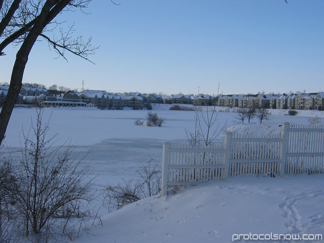 Snow frozen lake view
