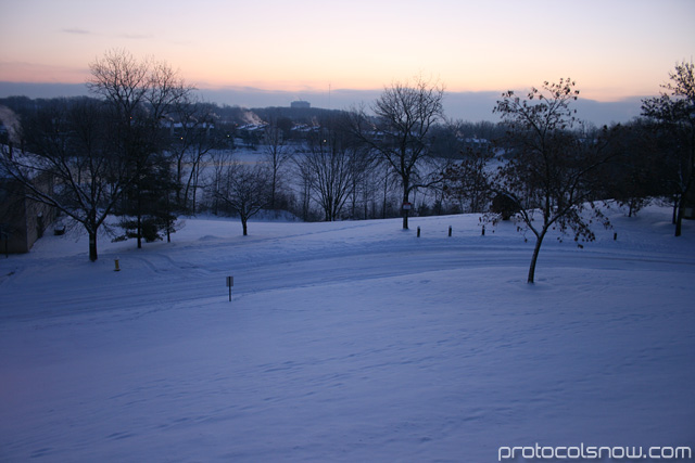 Snow frozen lake view