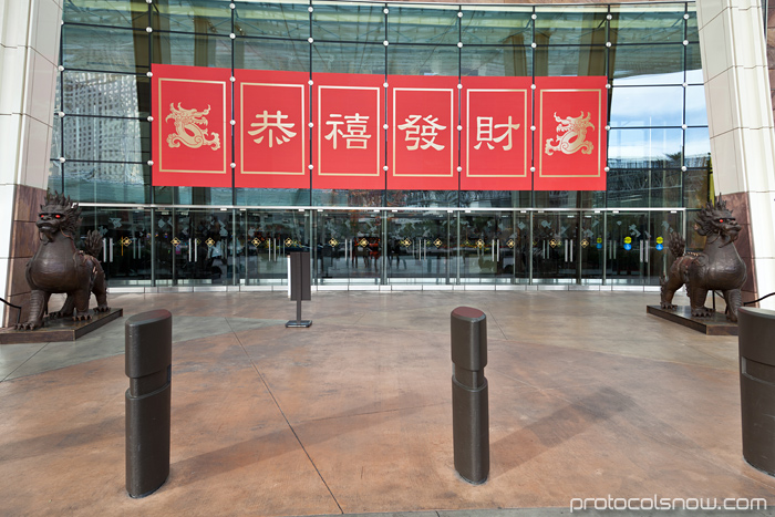 Las Vegas Chinese New Year dragon decorations celebration Aria hotel casino entrance