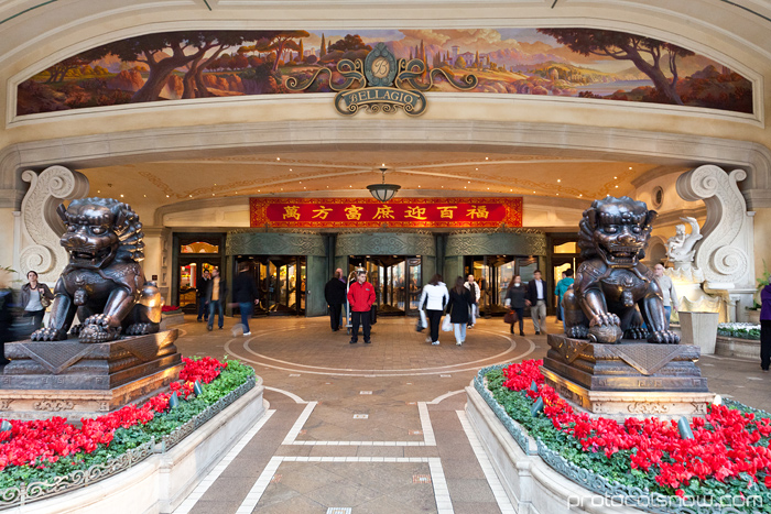 Las Vegas Chinese New Year dragon decorations celebration Bellagio hotel casino entrance